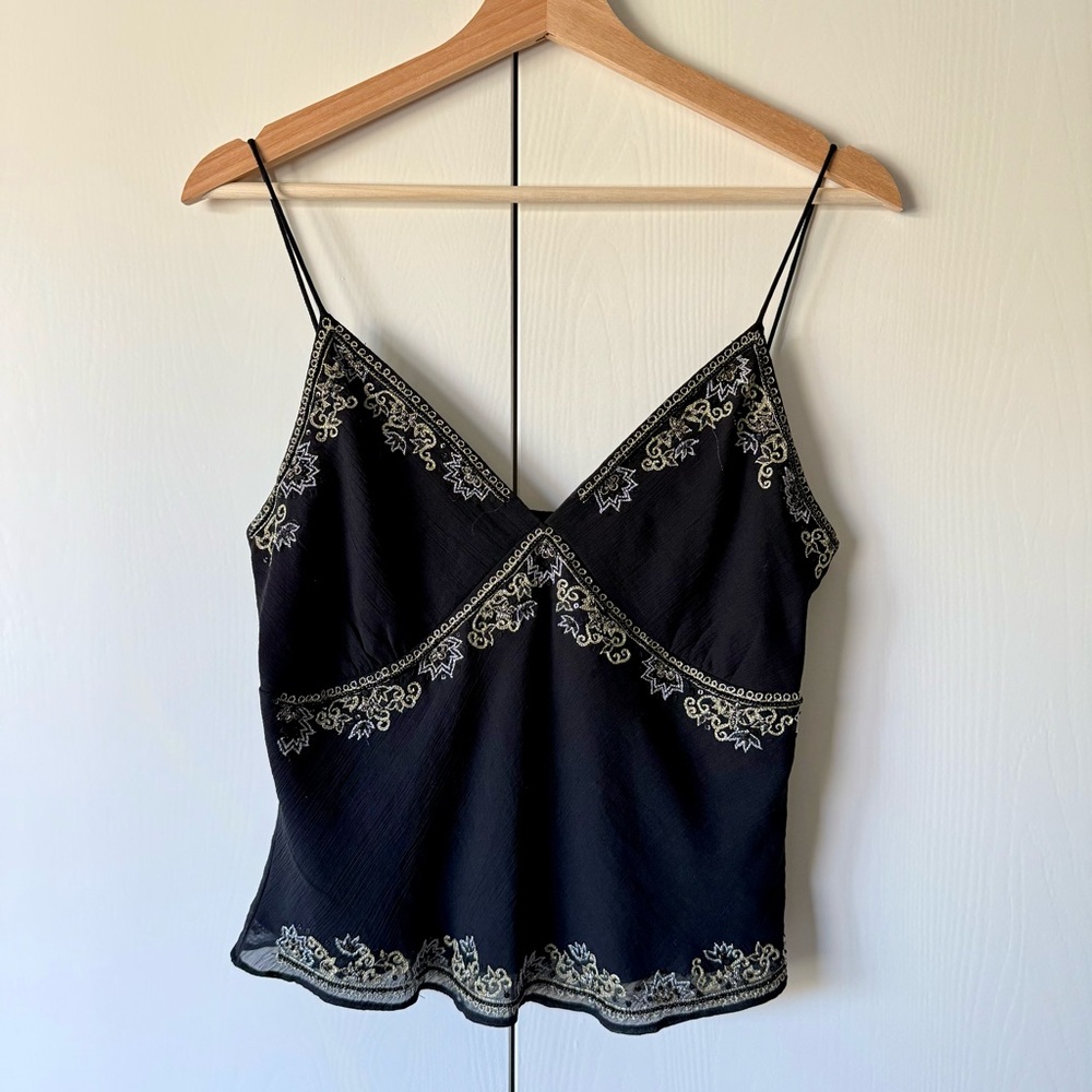 Vintage Black Embroidered Camisole Top